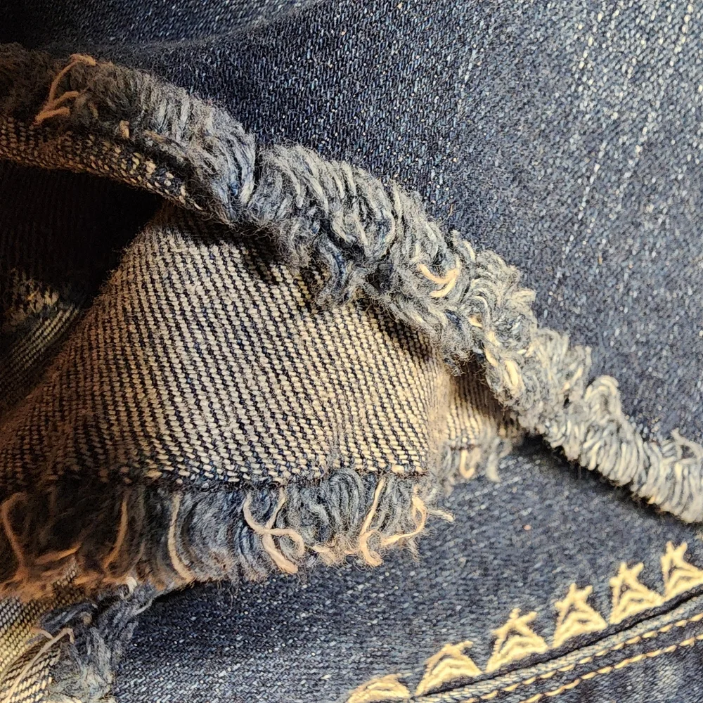 Women’s Dark Blue Distressed Jean Shorts with Heart Patch